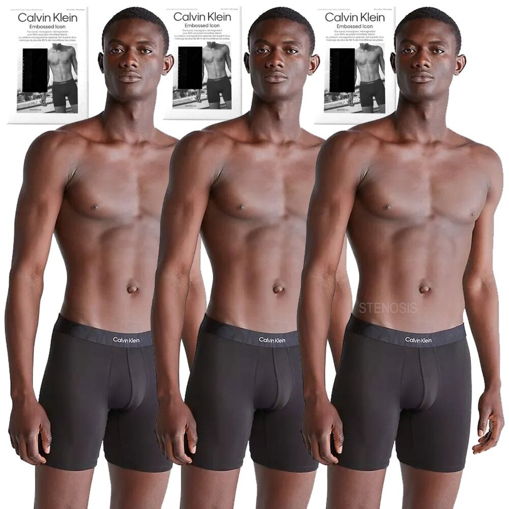Set of 3 Calvin Klein Embossed Icon Micro Long Boxer Brief - Black - Size Large